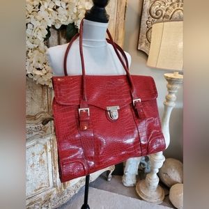EUC Red Croc embossed Laptop bag